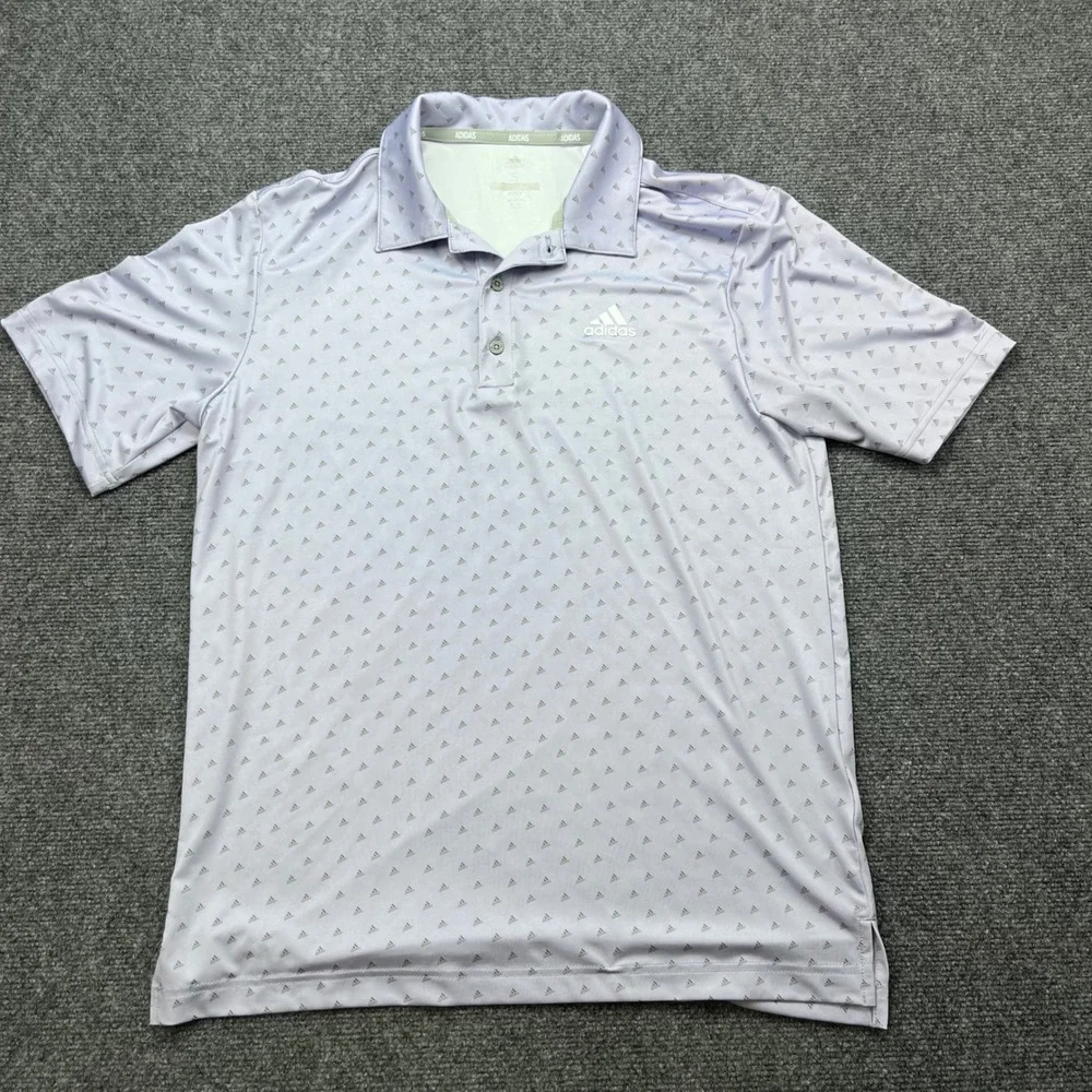 Adidas Golf Performance Sporty Lavender Allover Logo Print Polo Shirt